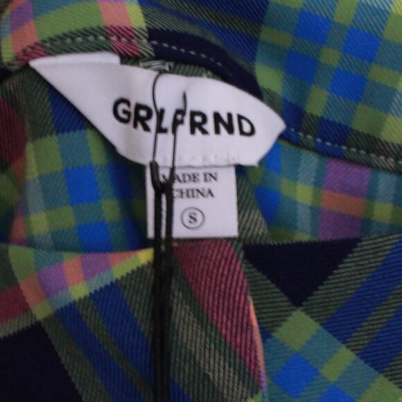 GRLFRND Loren Plaid Wide Leg Pants Blue Pink Size Small Pockets - Picture 3 of 10